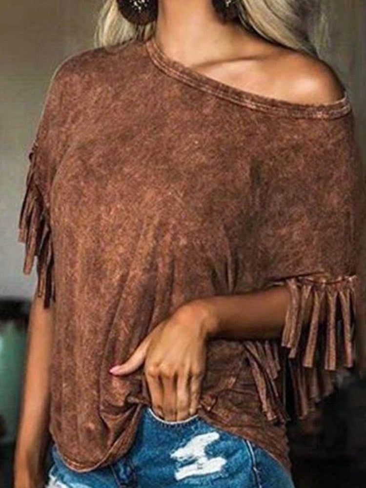 Western Solid Fringe Short Sleeve T-Shirt