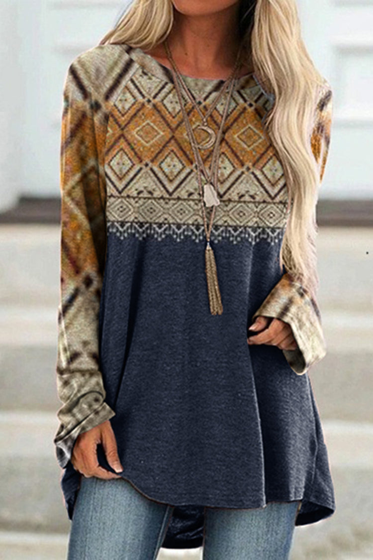 Vintage Geometric Sweater Print Tunic