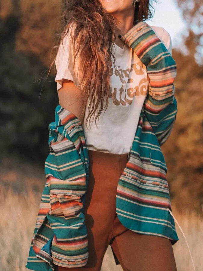 Retro ethnic print cardigan jacket.