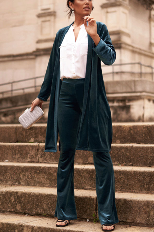 LUXE LADY VELVET LONG SLEEVE OPEN FRONT DRAPE MIDI KIMONO
