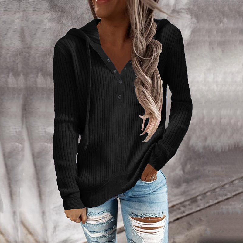 Fashion Solid Color Long Sleeve Hoodie Collar Sweater