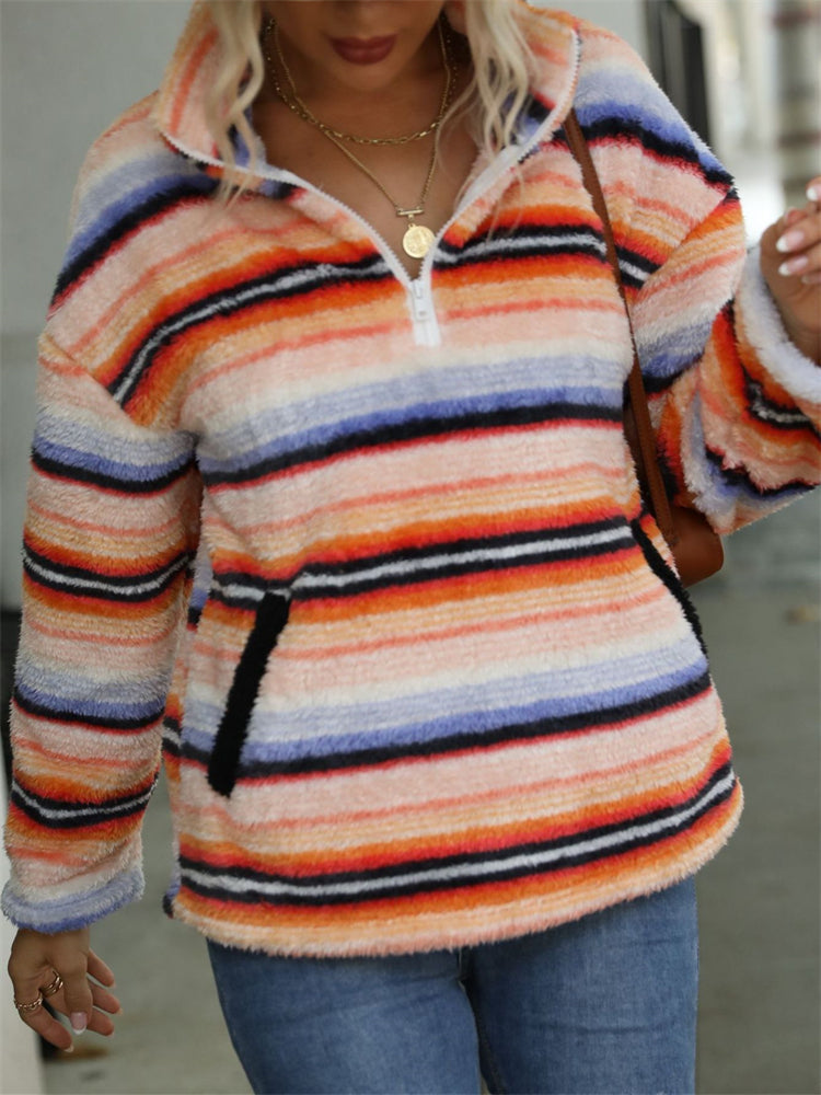 Western Striped Zip Up Fleece Pullover