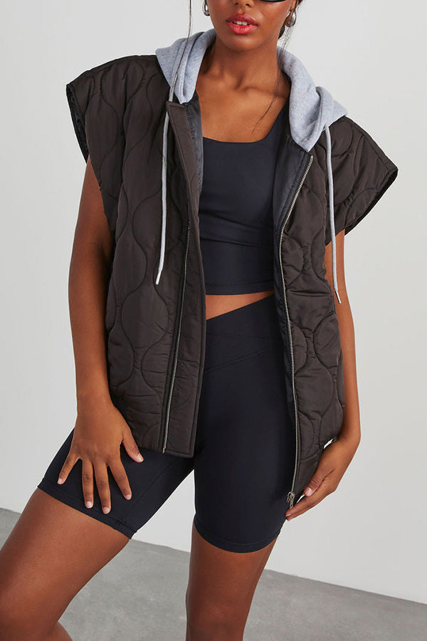 Fall and Forever Zipper Pocket Hooded Quilted Cotton Vest