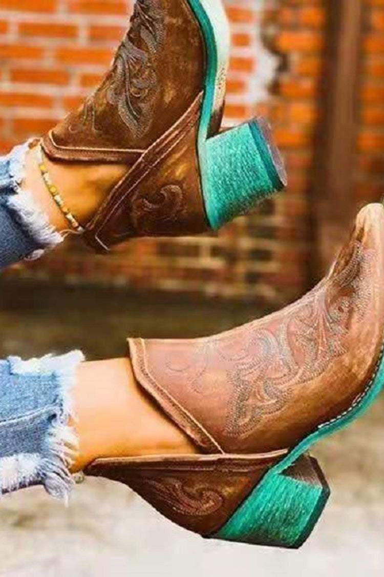 Vintage Ethnic Pattern Ankle Boots