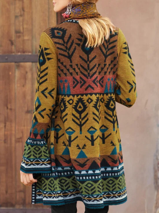 Printed Vintage Long-Sleeved Cardigan Jacket.