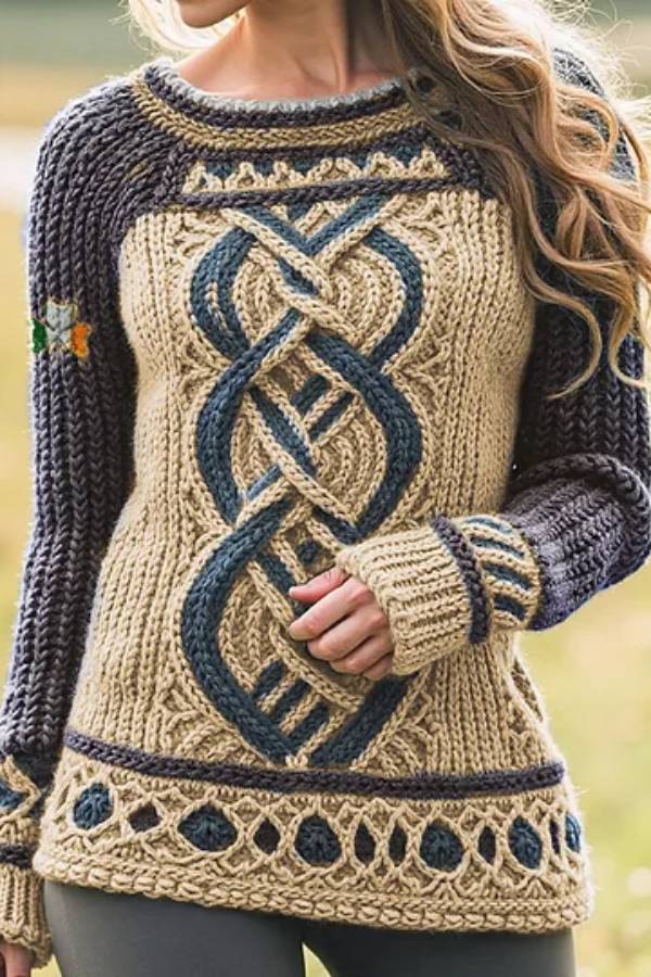 Women'S Contrast Celtic Knot Irish Shamrock Sweater