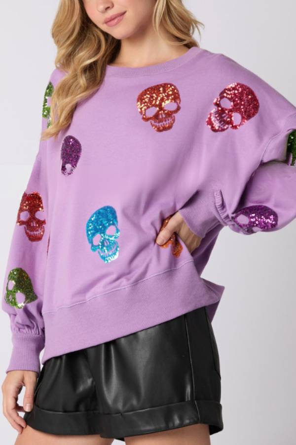 Halloween Skull Sequined Loose Casual Sweatshirt