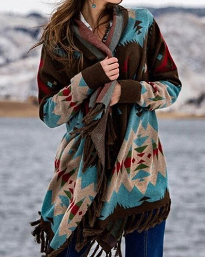 medium length Vintage printed long sleeve coat