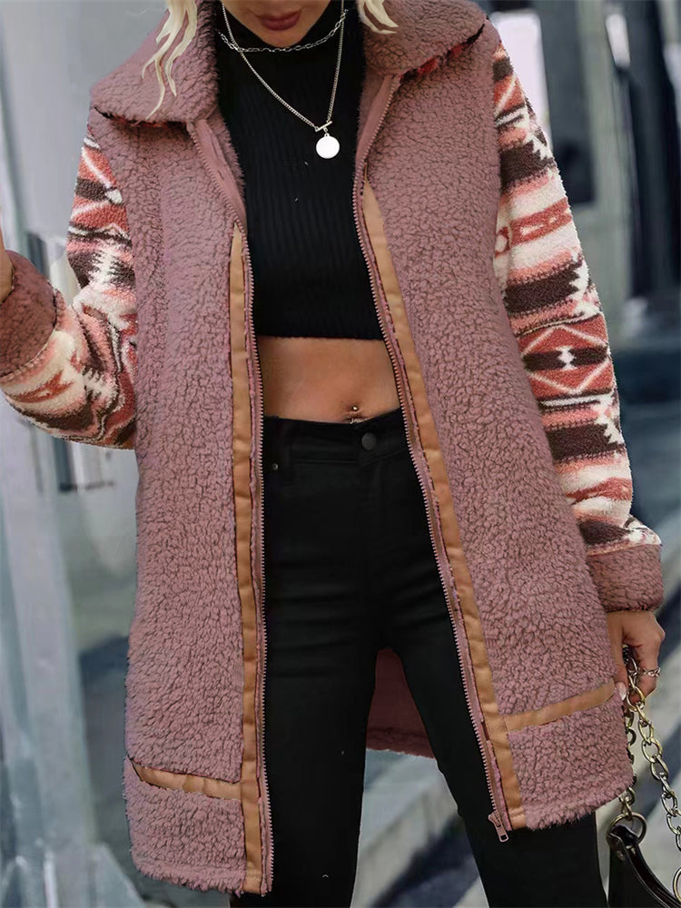 Western Aztec Patchwork Fleece Jacket