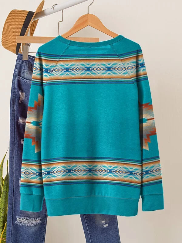 Women's Vintage Aztec Print Casual Sweatshirt.