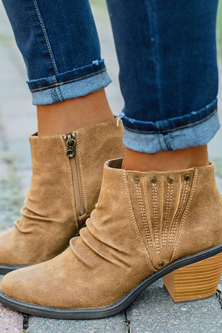 Vintage Solid Chunky Heel Ankle Boots