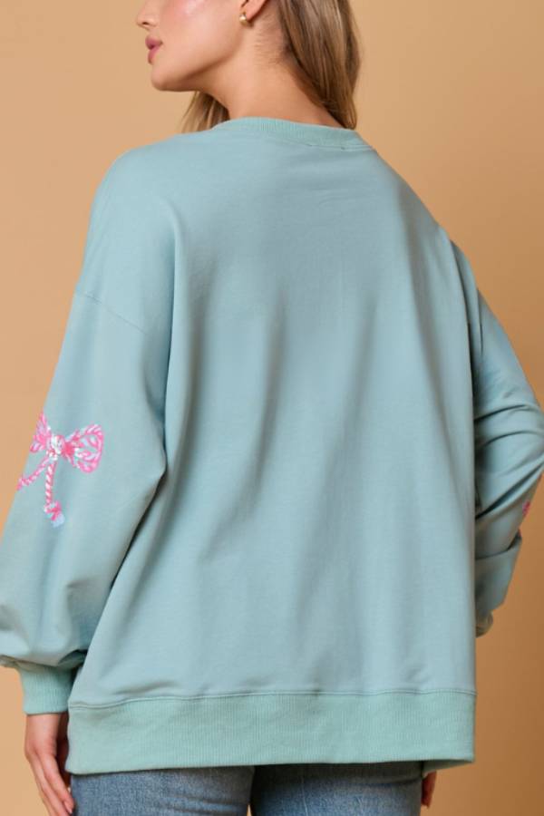 Bowknot Sequined Casual Loose Long Sleeve Sweatshirt
