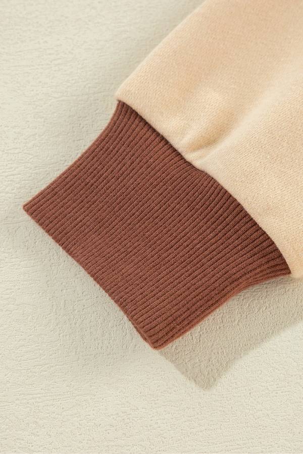 Light French Beige Striped Patchwork Collar Sweatshirt