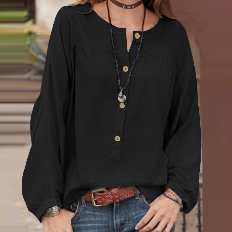 Wisherryy Casual Loose Solid Color Button Shirt