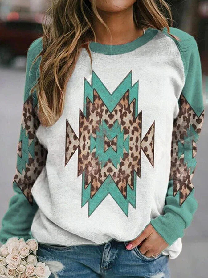 Casual Geometric Pattern Retro Sweatshirt.