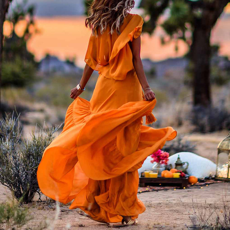Solid Crew Neck Maxi Dress