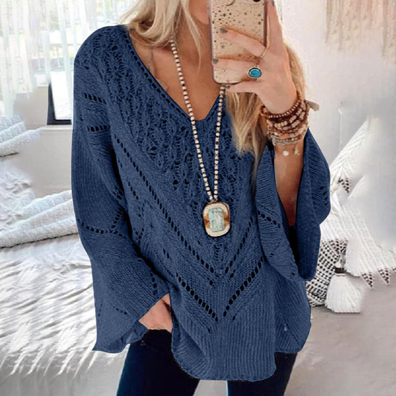 Casual Loose Cutout V Neck Sweater