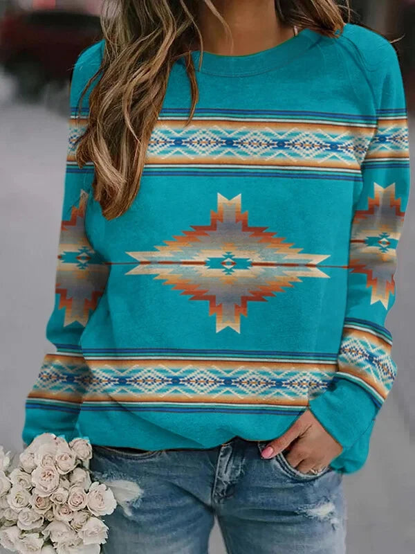 Women's Vintage Aztec Print Casual Sweatshirt.