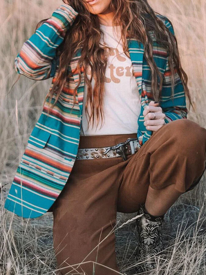 Retro ethnic print cardigan jacket.