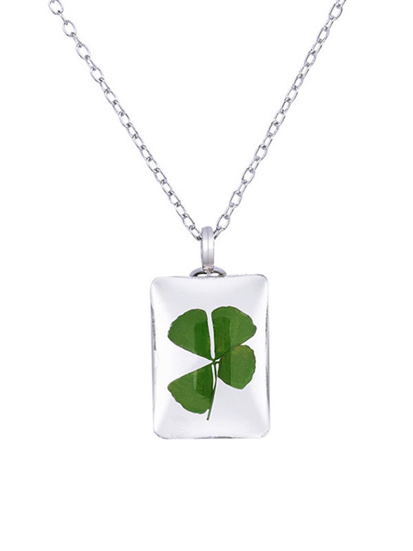 Wisherryy Transparent Water Drop Clover Necklace