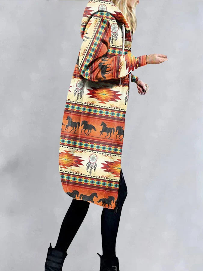 Ethnic Geometric Print Coat.