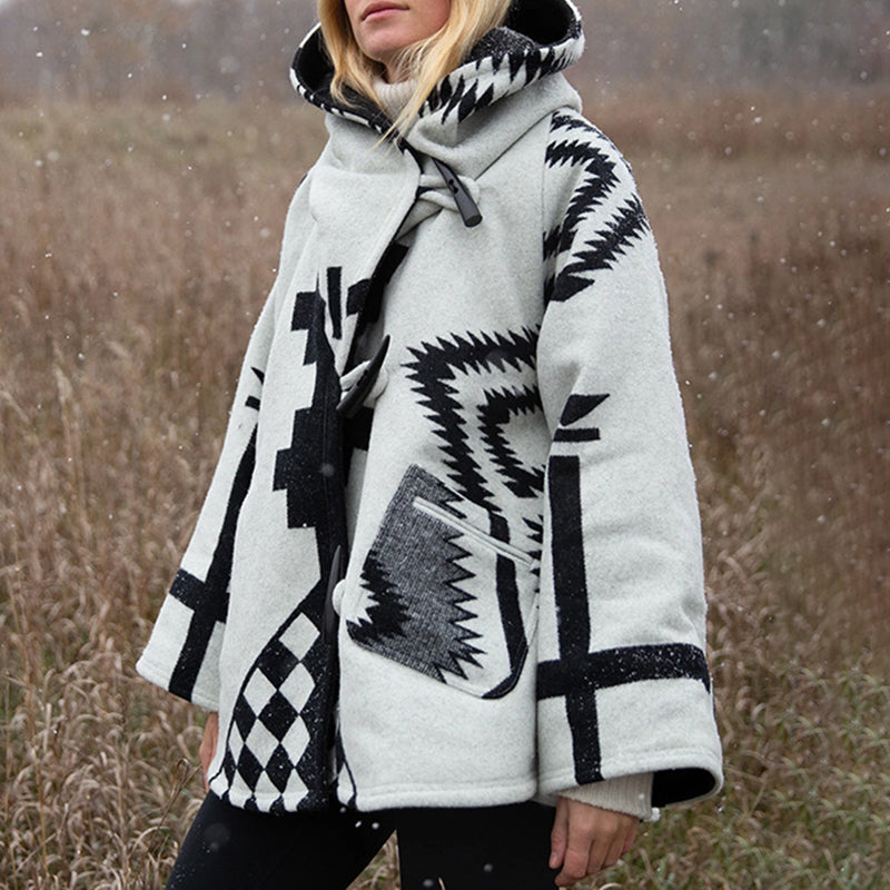 Fashion Printed Hooded Short Coat