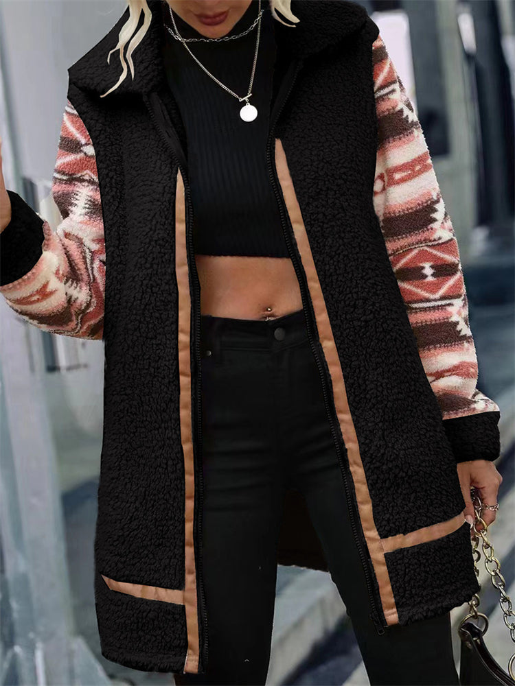Western Aztec Patchwork Fleece Jacket