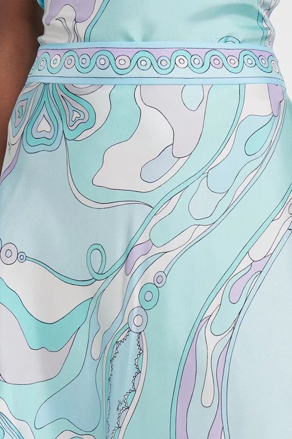 Satin Unique Print Halter Top and Irregular Midi Skirt Set