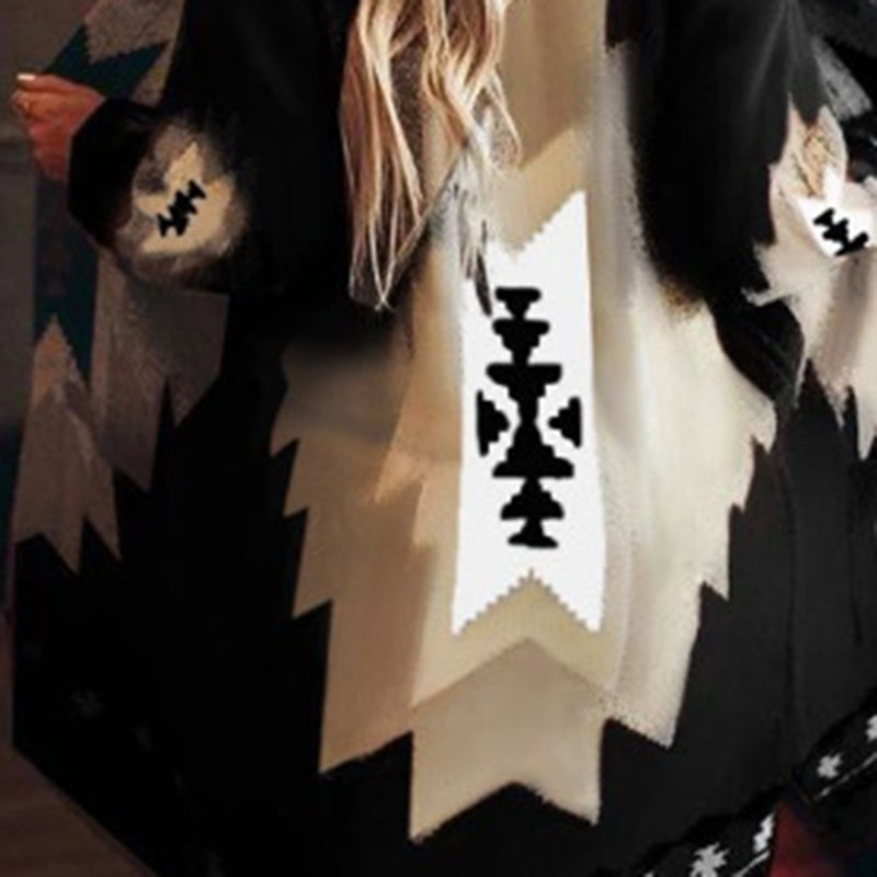 Wisherryy Casual Retro Print Hooded Coat