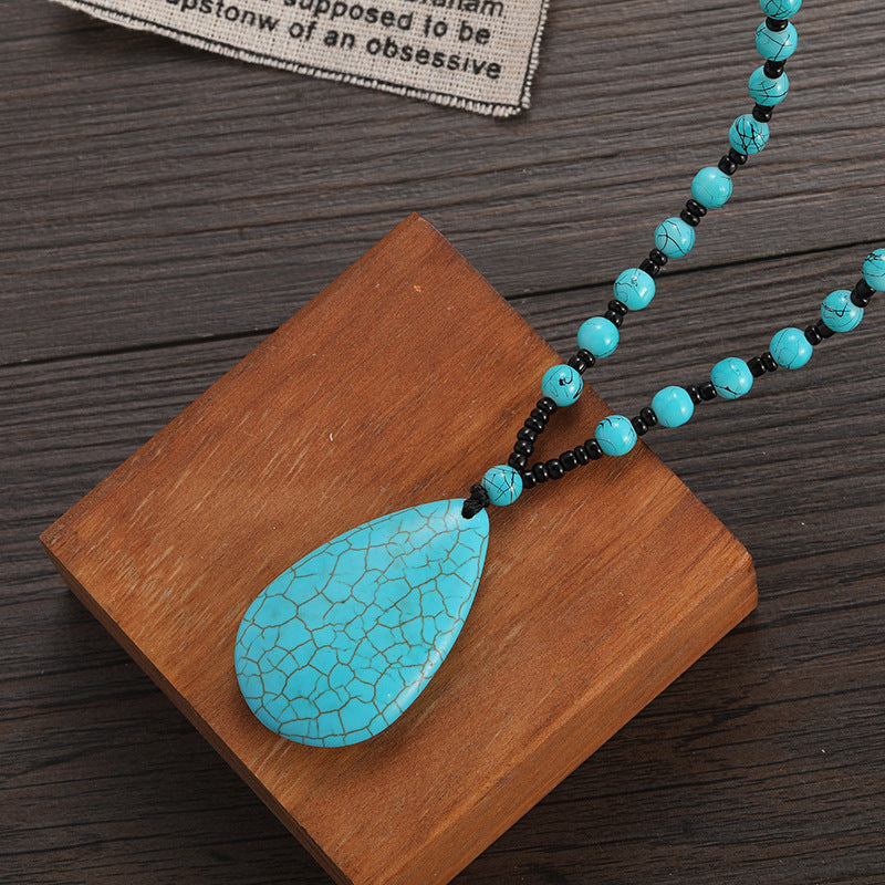 Wisherryy Vintage Waterdrop Turquoise Necklace