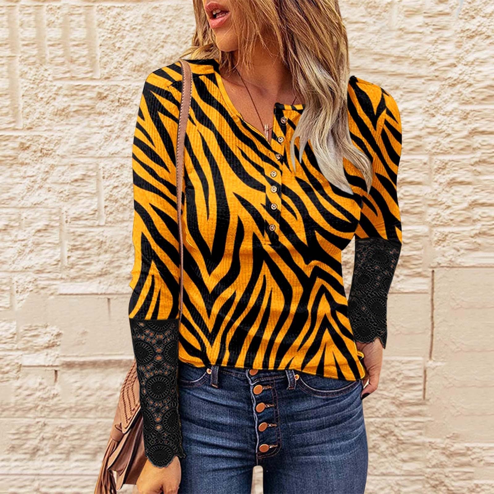 Zebra Print Lace Paneled Long Sleeve T-Shirt