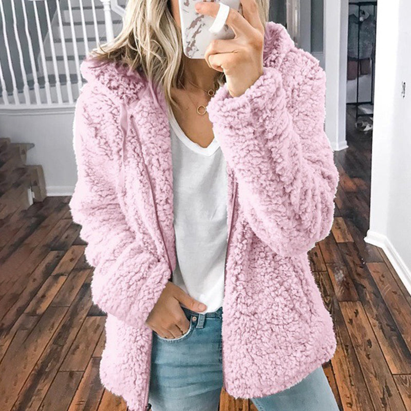 Thick Plush Zip Hooded Pocket Sweatshirt