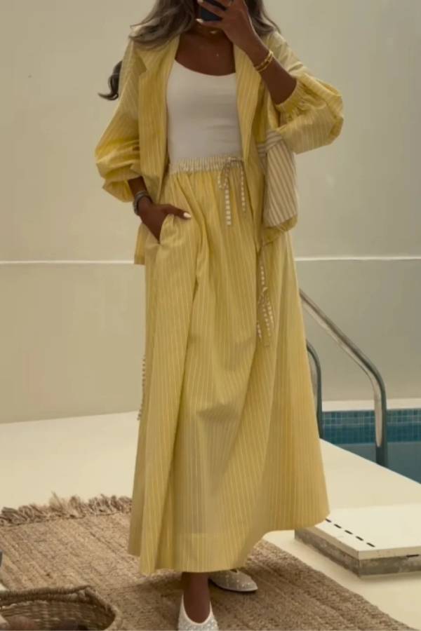Yellow striped casual set