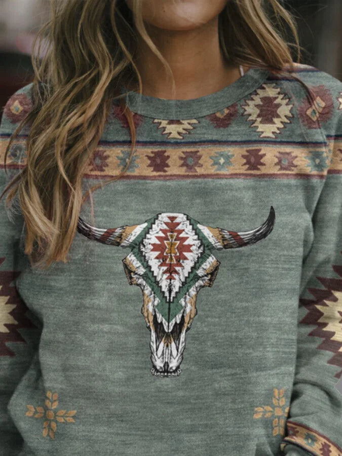 Retro Western Ethnic Geometric Printed Sweater.