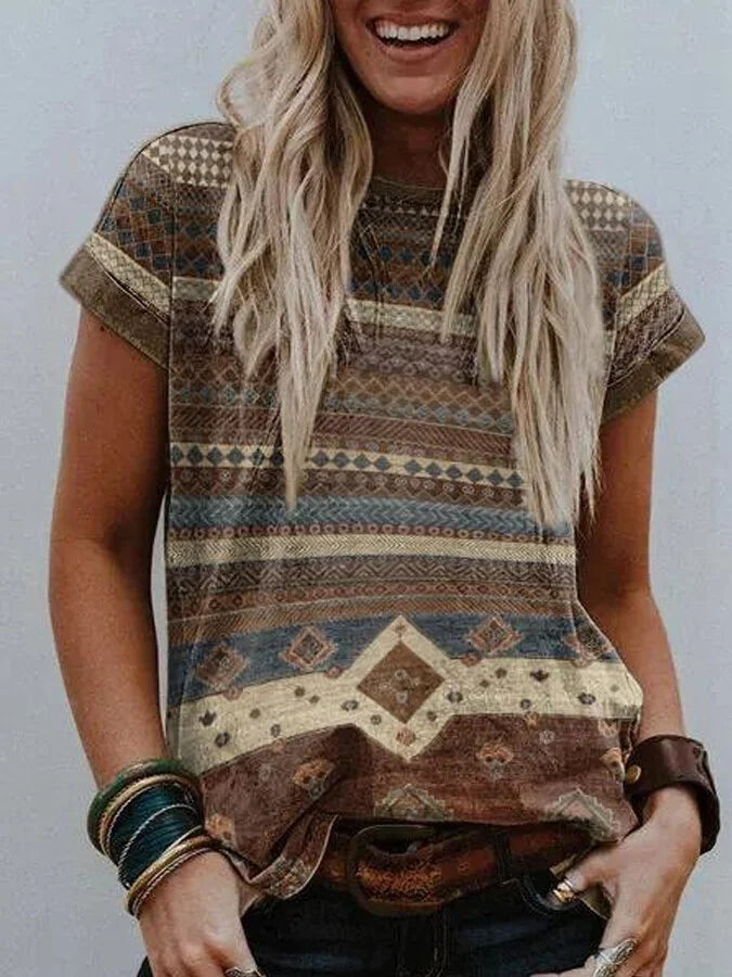 Women's Vintage Aztec Print Casual Tee.