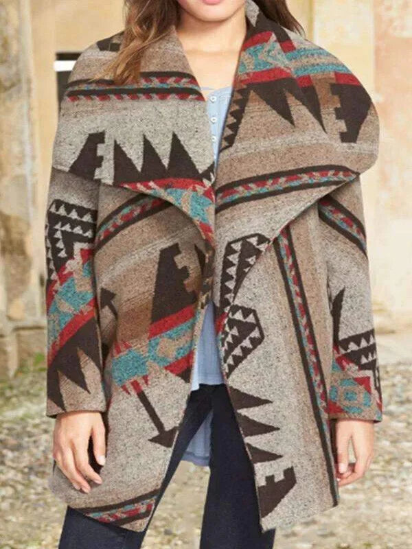 Retro Ethnic Print Cardigan.