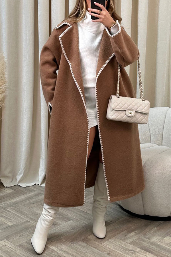 Double-sided simple thickened and extended hand-crocheted double-sided woolen coat