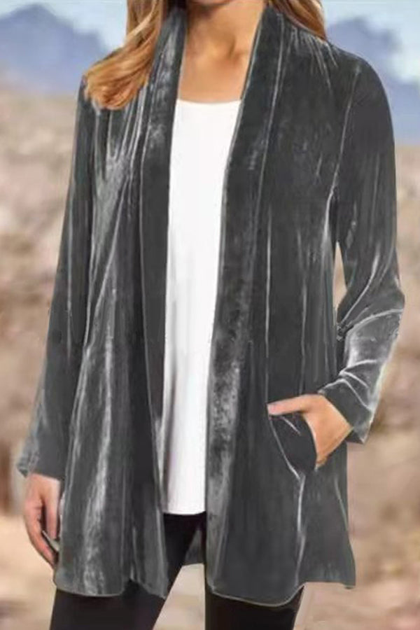 Casual Gold Velvet Solid Color Cardigan Blazer