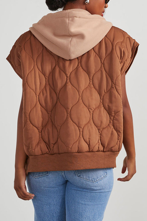 Fall and Forever Zipper Pocket Hooded Quilted Cotton Vest
