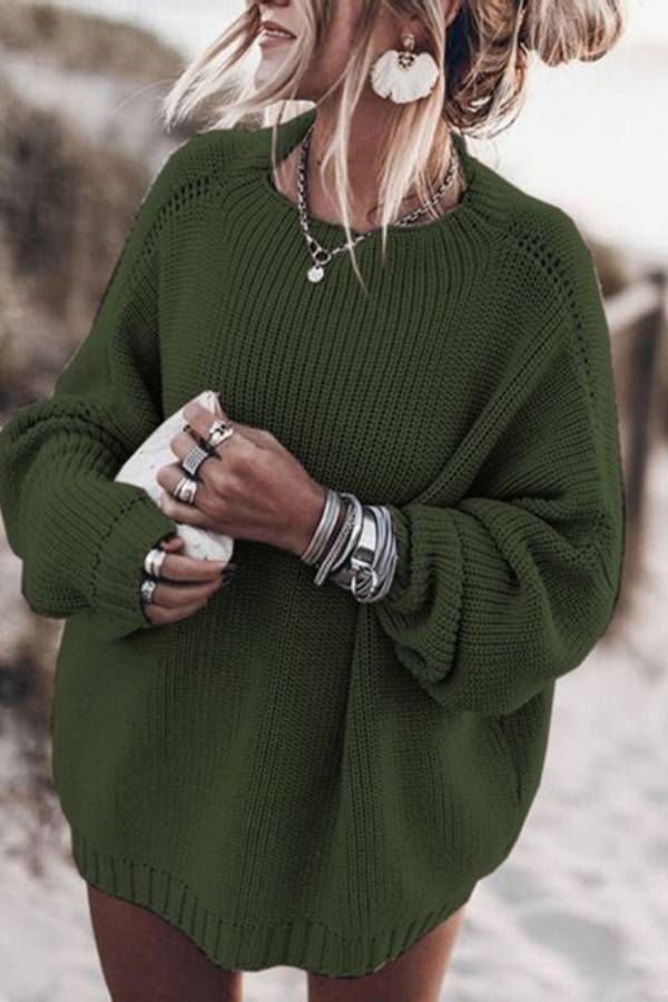 Loose lantern sleeve mid-length sweater