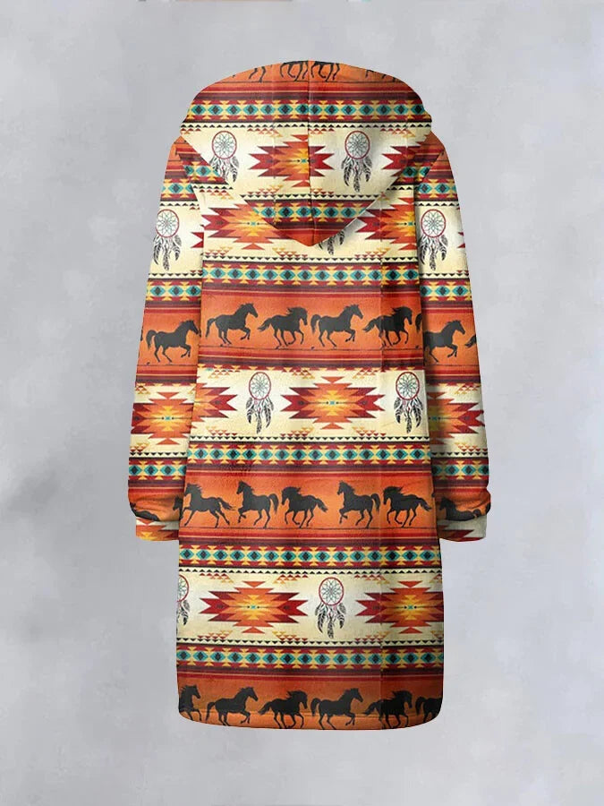 Ethnic Geometric Print Coat.