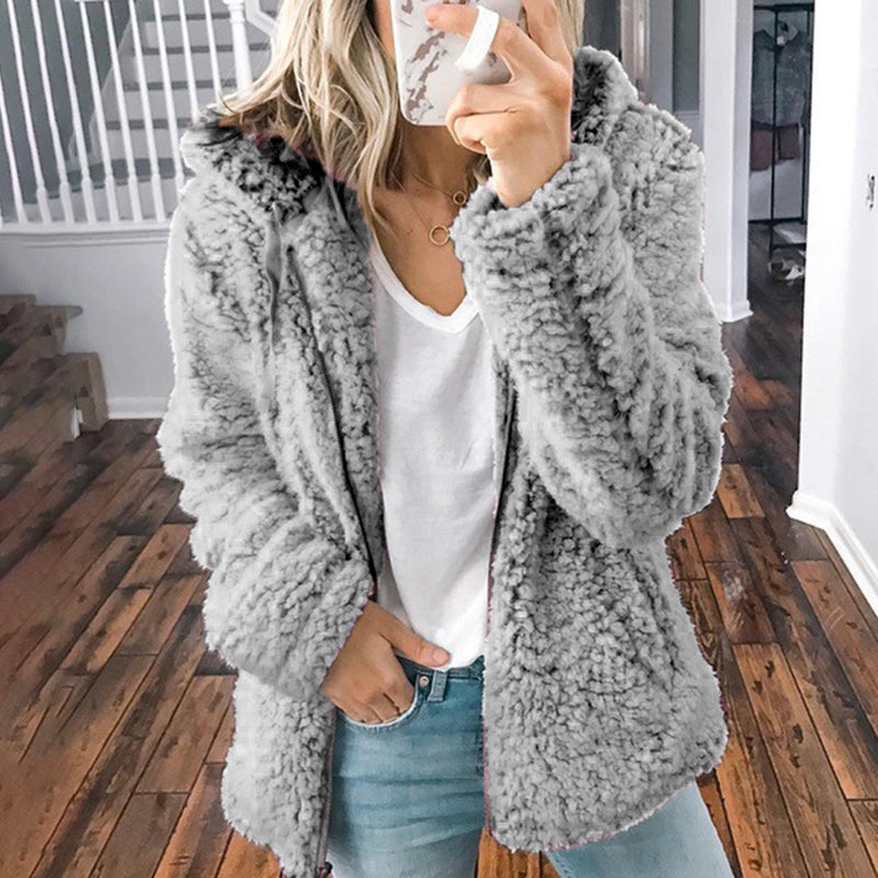 Thick Plush Zip Hooded Pocket Sweatshirt