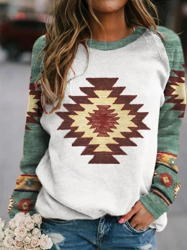 Women's Western Aztec Printed Sweatshirt.