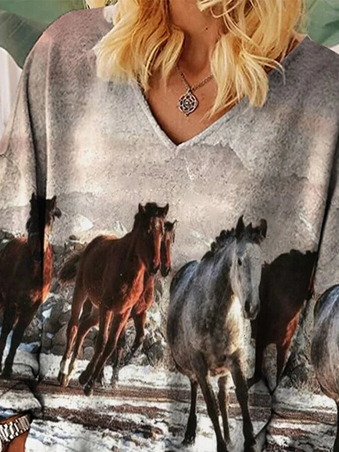 Animal Print V-Neck T-Shirt.