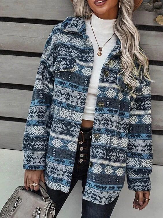 Women's Western Aztec Plush Coat.
