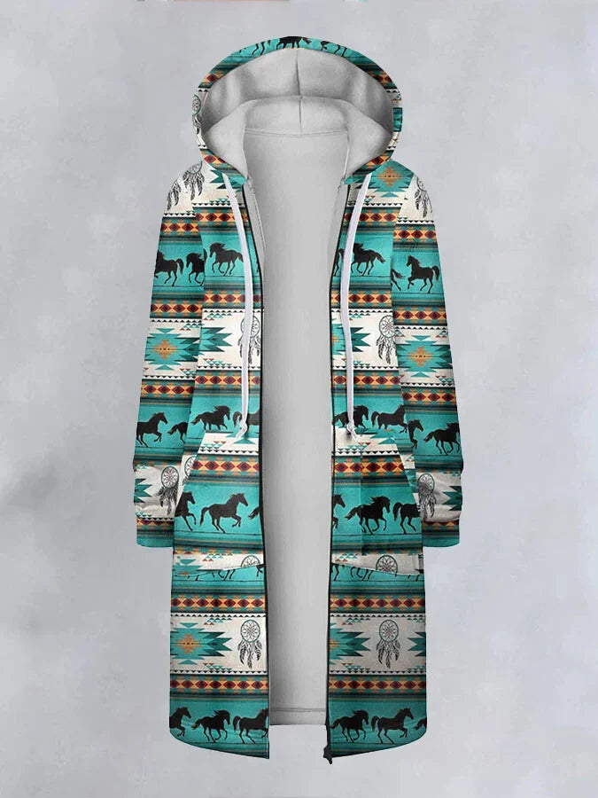 Ethnic Geometric Print Coat.