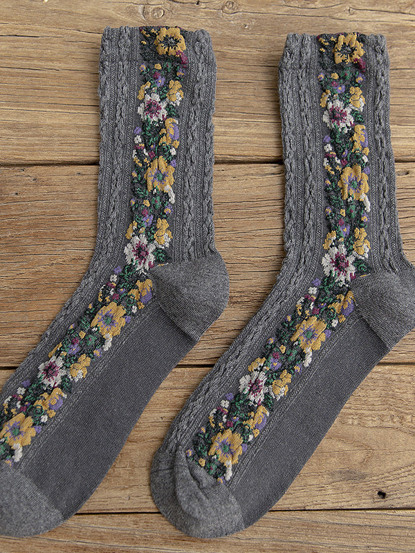 Wisherryy Vintage Floral Jacquard Cozy Socks