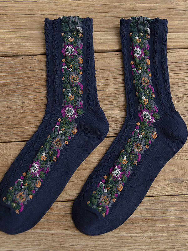 Wisherryy Vintage Floral Jacquard Cozy Socks
