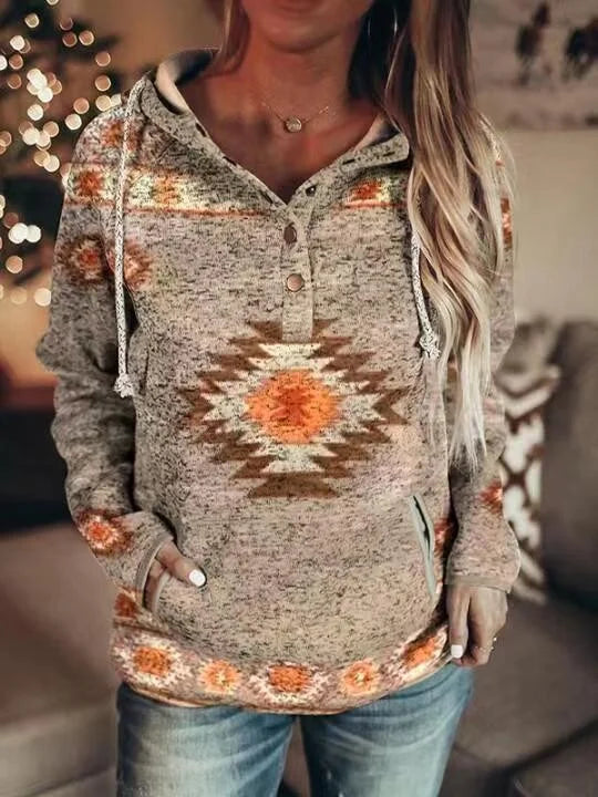 Women's Western Aztec Print Hoodie.