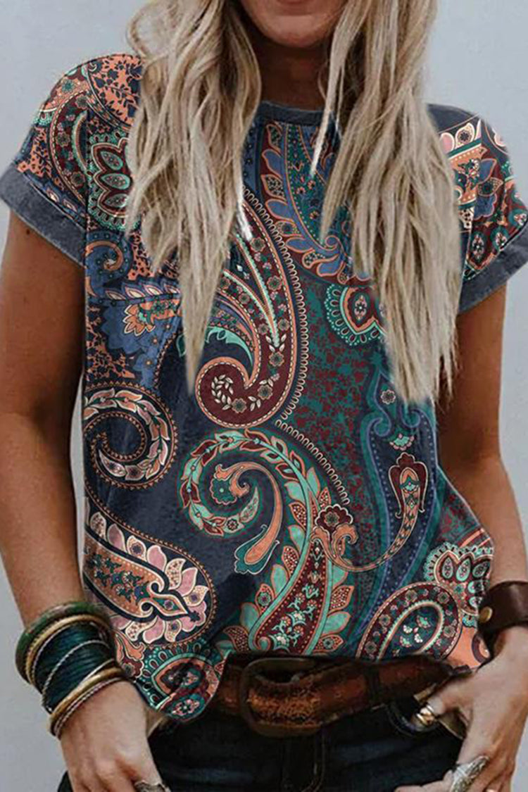 Vintage Print Crew Neck Short Sleeve T-Shirt